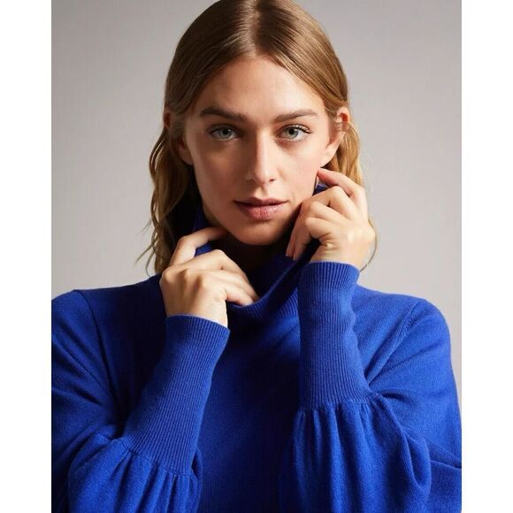 NEW Ted Baker Aavvaa Long Sleeve Wool Blend Bright Blue Sweater Dress 2 US 6 - Picture 2 of 7